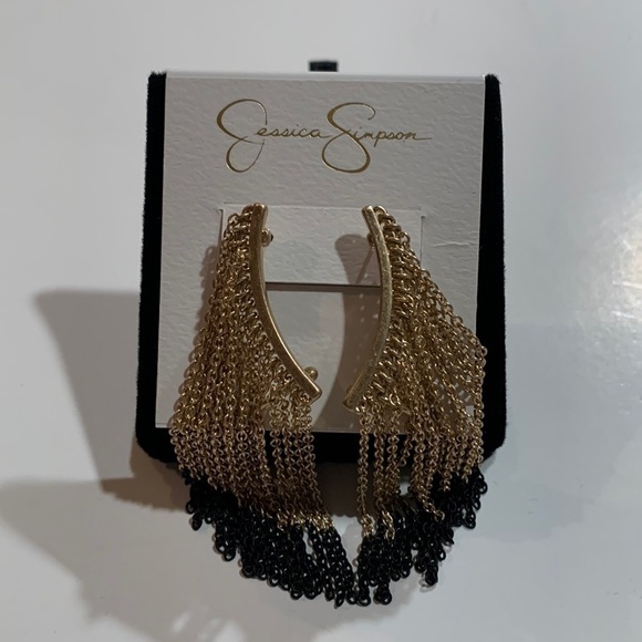 Jessica Simpson gold and black fringe climbing earrings. - Picture 1 of 6